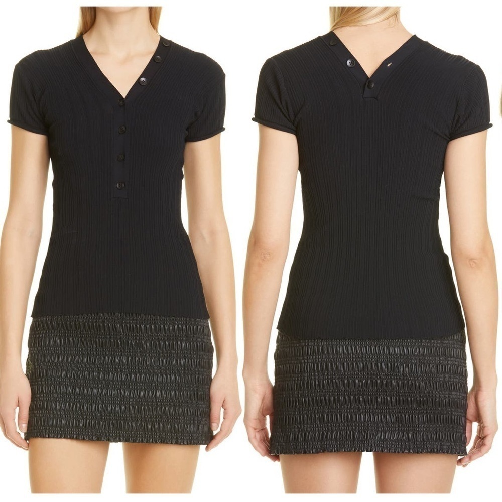 NEW Proenza Schouler White Label Ribbed Knit Button Detail Sweater BLACK X-Small